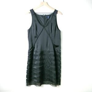 Gap Sleeveless Black V-Neck Satin Sheath Sheer Dress 10 Whimsygoth Goth 90s y2k
